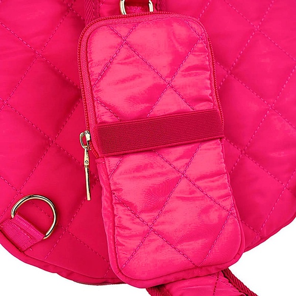 🆕🌿🩷LEMONBELLA: Pickle Ball Quilted Hot Pink Bag w/Stripe - Picture 11 of 13